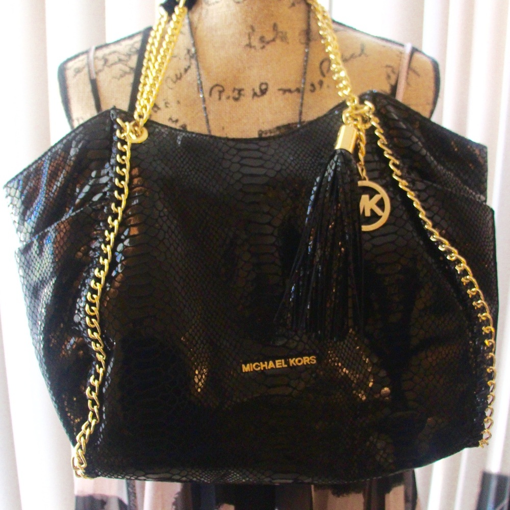 Michael Kors Python Bag! Black,Gold Hardware! - image 4
